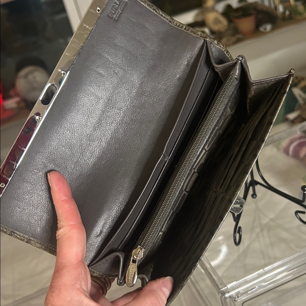 Furla Gray Croc Embossed Wallet with Silver Hardware Clasp Closure 7.75”x 4” EUC - Picture 6 of 6
